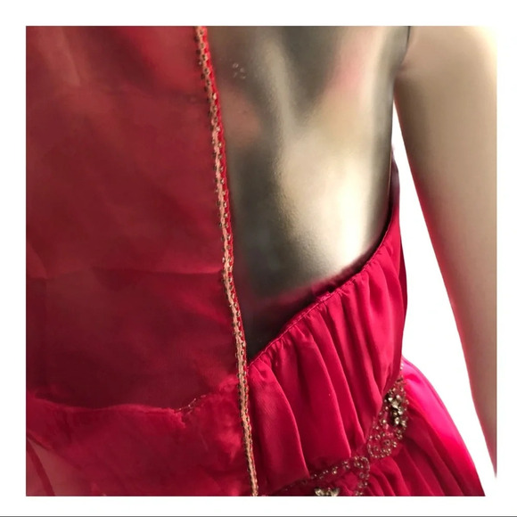 Pink Chiffon Strapless Graduation Dress Beaded Accent Scarf Size 4 - Picture 5 of 11